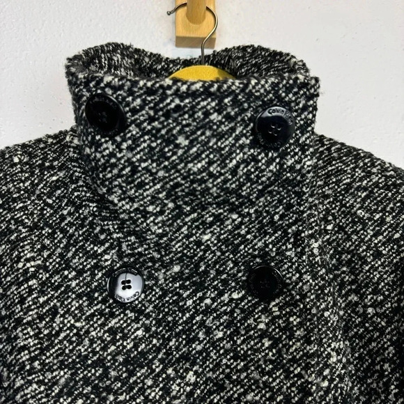 Calvin Klein Wool Blend Pea Coat Jacket Small White Black Doble Breasted Tweed - Picture 6 of 10